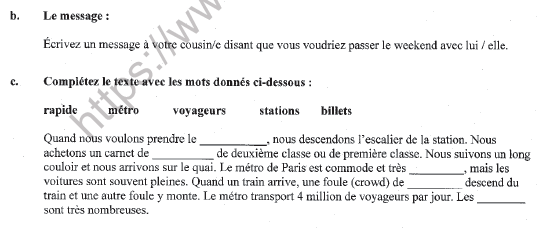 Cbse Class 10 French Sample Paper Solved Set G